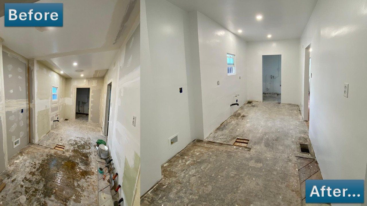 Drywall and hallway, before and after photos