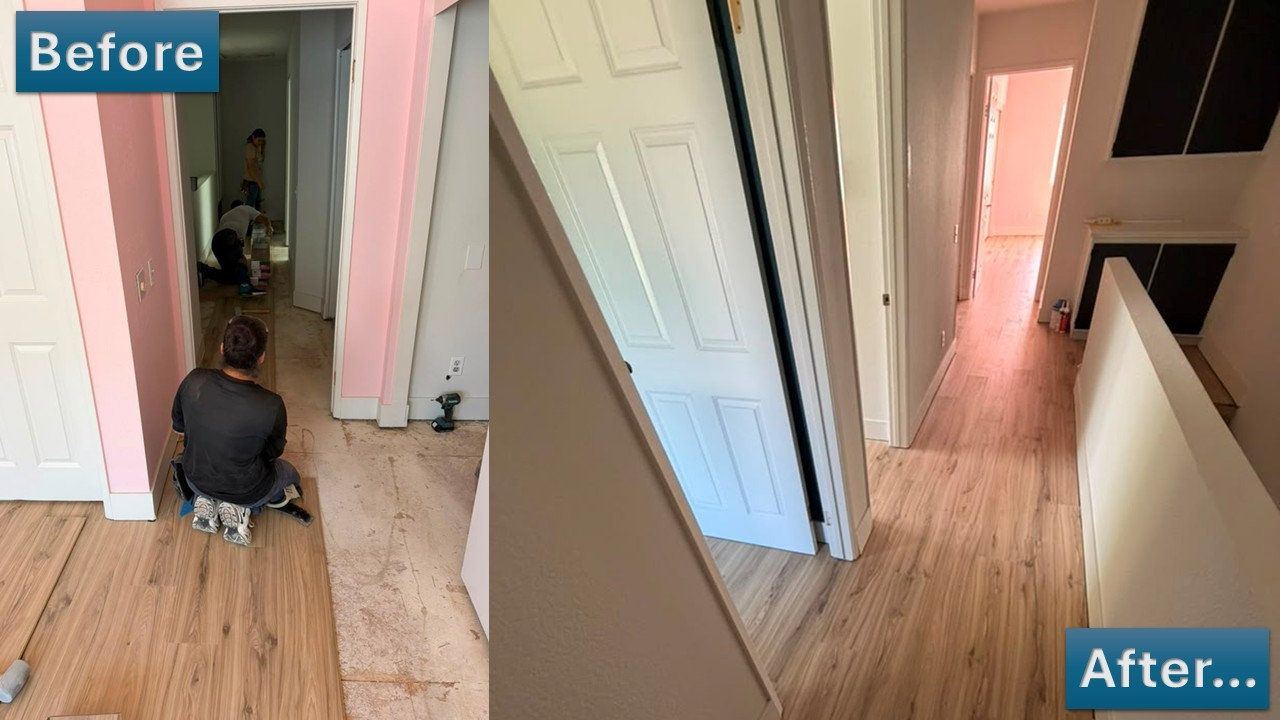 Flooring installation, before and after photos